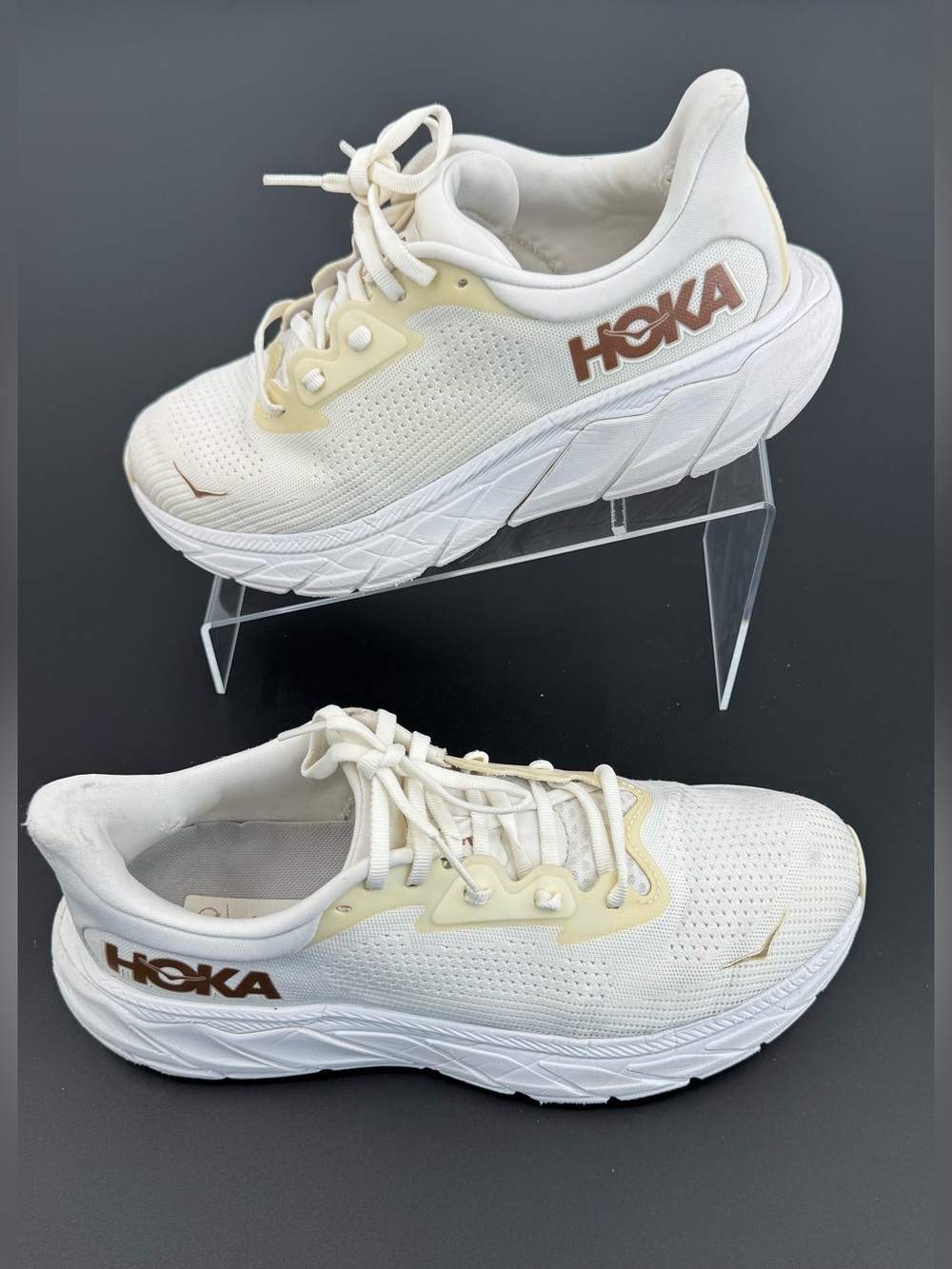 Hoka Women's Cream and White Lightweight Athletic Sneakers Size 9